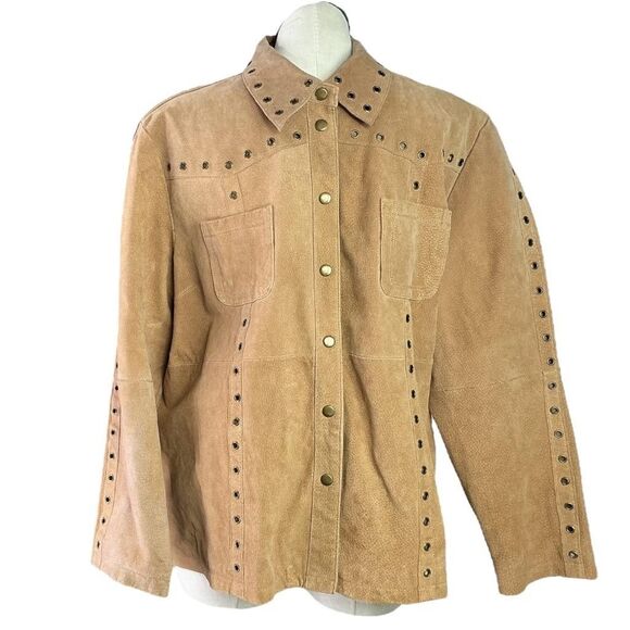 Robert Lewis Suede Jacket Women 2X Tan Brown Grommets Snaps Pockets Y2K Vintage - Picture 1 of 9